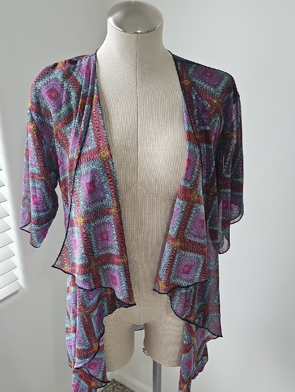 ROE Purple Geo-Print Draped Short-Sleeve Kimono